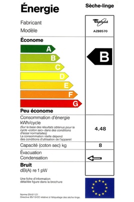 Sèche Linge Whirlpool - AZB8570 - Label Energie