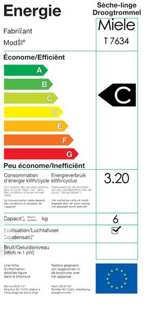 Miele - T7634 - Label Energie Miele - T7634 - Label Energie