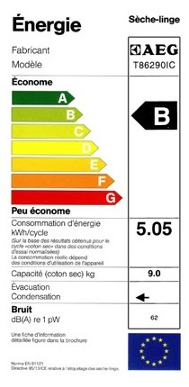 Sèche Linge AEG - T86280IC - Label Energie