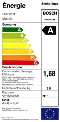 Sèche Linge Bosch - WTW86581FF - Label Energie