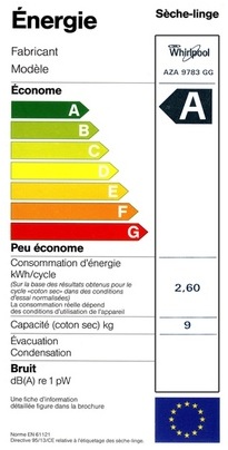 Sèche Linge Whirlpool - AZA9783GG - Label Energie