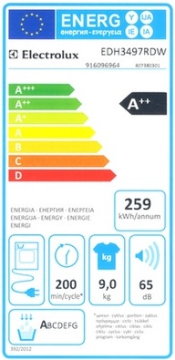 Sèche Linge Electrolux - EDH3497RDW - Label Energie