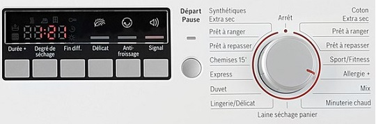 Seche Linge Bosch - WTB86500FF - Interface de commande