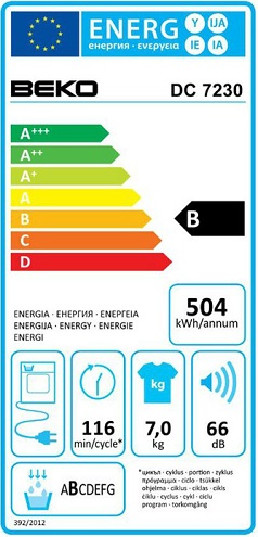 DC7230BX1, 7 kg Condenseur Sèche-linge