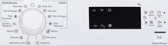 Sèche Linge Electrolux - EDP2075GDW - Interface de commande