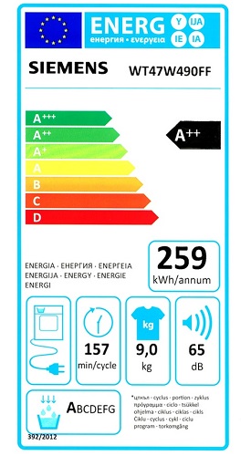 Sèche Linge Siemens - WT47W490FF - Label Energie