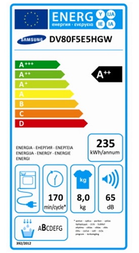 Sèche Linge Samsung - DV80F5E5HGW - Label Energie