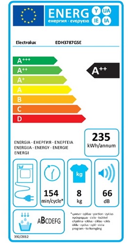 Sèche Linge Electrolux - EDH3787GSE - Label Energie