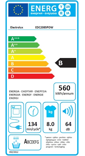 Sèche Linge Electrolux - EDC2085POW - Label Energie