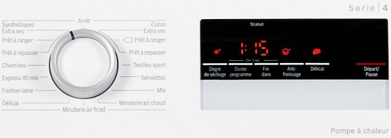 Sèche Linge Bosch - WTR85V01FF - Commandes