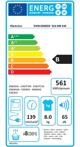 Sèche Linge Electrolux - PerfectCare 600 EW6C4089DD - Label Energie