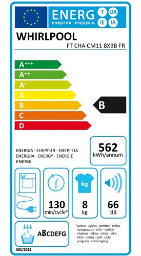 Sèche Linge Whirlpool - Freshcare FTCHACM118XBBFR - Etiquette Energétique